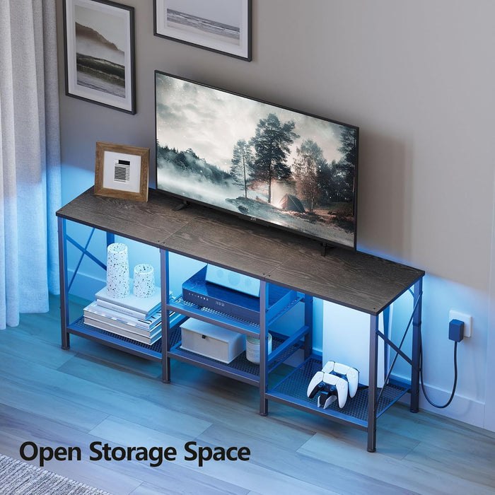 TV Stand with LED Lights for 55 Inch TV, Entertainment Center with 3-Tier Open Shelves, TV Console Table for Living Room, Bedroom, Black