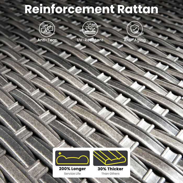 8 Pieces Patio Furniture Set, Outdoor Wicker Sofa Couch with Rocking Swivel Chairs Solar Lights Table, Modern Deep Seat Rattan Conversation Sets for Porch Deck, Beige