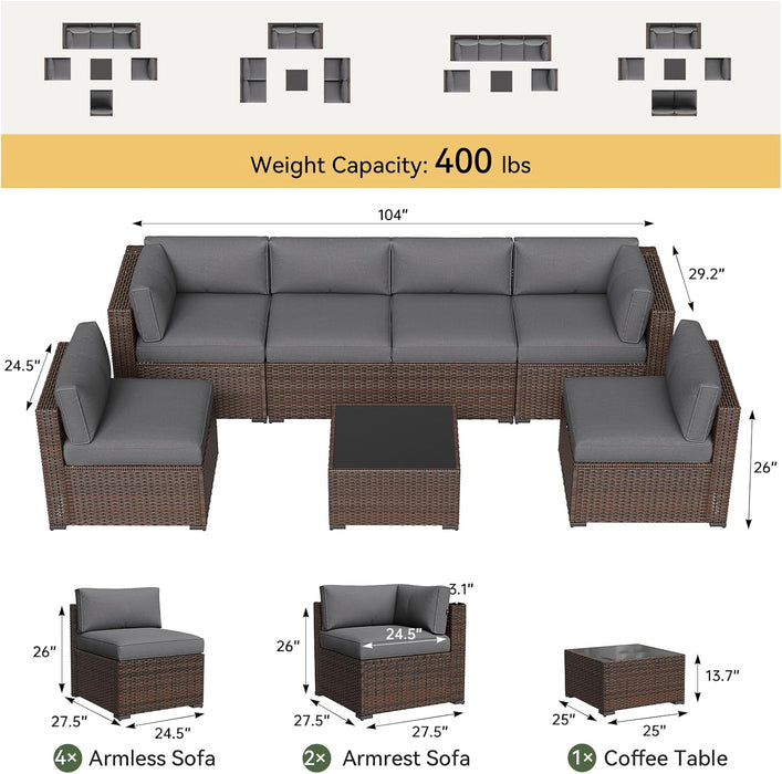 Patio Furniture Sets, 7-Piece Outdoor Patio Furniture with Thick Cushions, Wicker Outdoor Conversation Set Sectional Sofa for Backyard, Poolside, Garden