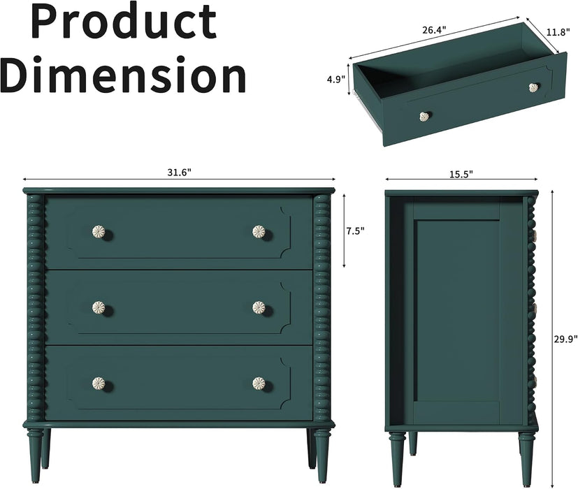 3 Drawer Dresser for Bedroom, 32" Wide Chest of Drawers, Green