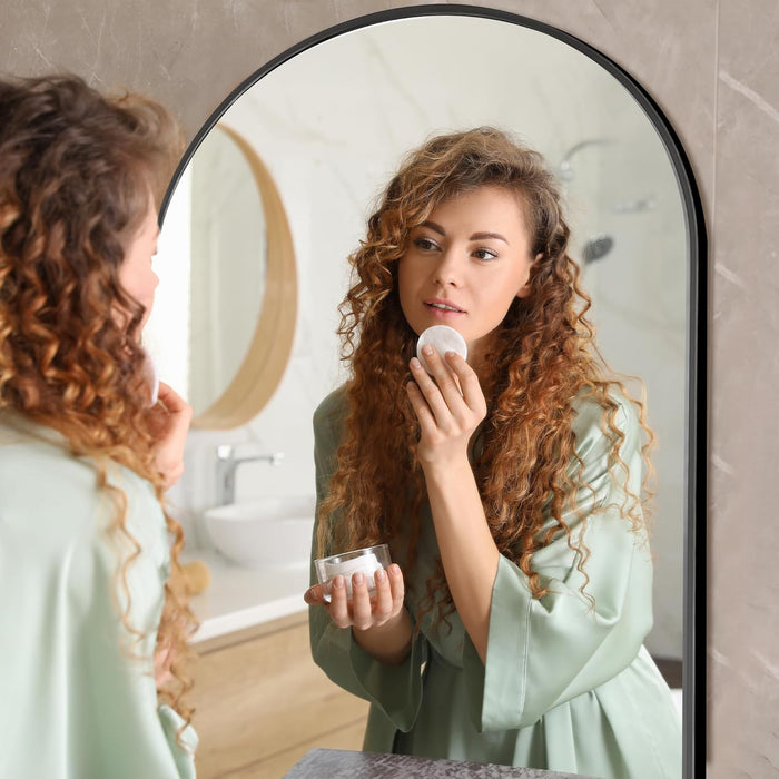 Arched Full Length Mirror with Stand, 56"X19" Aluminum Alloy Frame Floor Mirror, Black - Free Standing, Leaning against Wall or Wall-Mounted, for Bedroom Living Room Dressing Room