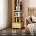 5-Tier Wood Rotating Bookshelf with Drawer & Lockable Wheels, Natural