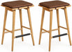 Nathan James Barker Classic Counter Height Wood Barstool with Leather Removable Cushion, Backless Island 24" Bar Stool for Kitchen, Chestnut Brown, Set of 2