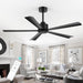 52 Inch 5 Blade Ceiling Fans without Light Remote Control, Quiet Reversible DC Motor, 5 Black Blades, 6-Speed, Industrial Ceiling Fan for Home Kitchen (Black)
