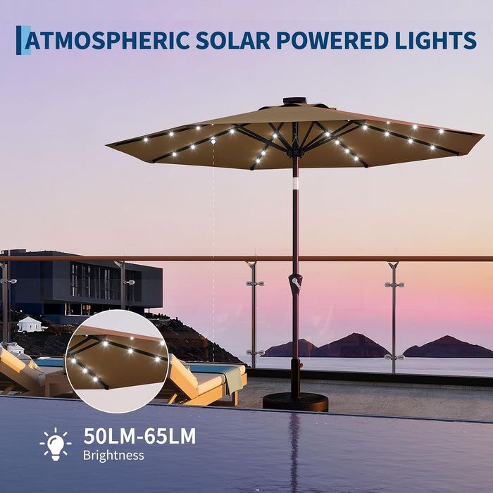 10FT Solar Patio Umbrella with LED Lights, UV Resistant Outdoor Shade