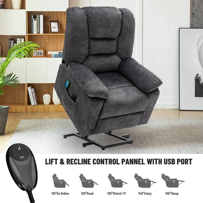 Power Lift Recliner Chair, Elderly Sofa with Heat Therapy and Massage Function, Heavy Duty Reclining Mechanism Electric Recliner with Side Pocket for Living Room Bedroom Home Theater, Grey