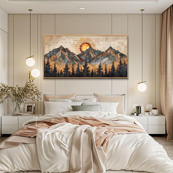 Boho Wall Art for Living Room Large Canvas Wall Decor for Bedroom Office Decorations Abstract Wall Paintings Mountain Landscape Pictures Modern Home Mural Artwork Wood Framed 24X48 In