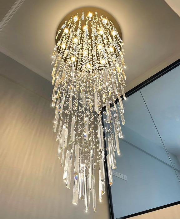 D40'' X H120'' Crystal Chandelier High Ceiling Chandeliers for Entryway Large Raindrop Chandeliers LED Dimmable Flush Mount Light Fixtures for Staircaes Foyer Hallway Living Room Bulbs Included Gold