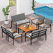 8 Pieces Patio Furniture Set, Outdoor Conversation Set with Acacia Wood Coffee Table, Cushioned Loveseat & 2 Single Armrest Chairs, for Porch, Garden, Backyard, Poolside