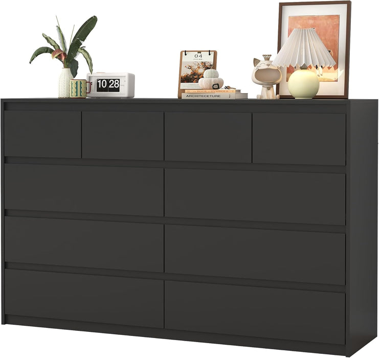 10 drawer dresser black Wlive 10-Drawer Dresser Fabric Storage Tower for Bedroom Hallway Closets Tall Chest Organizer Unit with Textured Print Fabric Bins Steel Frame Wood To