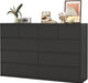 Black Malm Dresser for Bedroom, 55" Wide 37" Tall Dresser with 10 Drawers, Modern Large Wood Chest of Drawer Handle Free, Living Room, Entryway, Hallway, Black