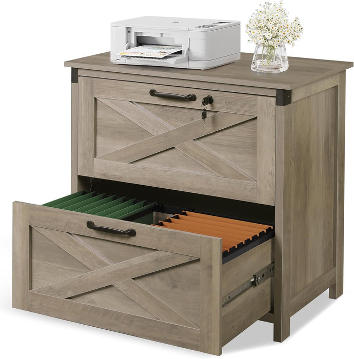 2-Drawer Lateral File Cabinet with Lock, Gray Oak