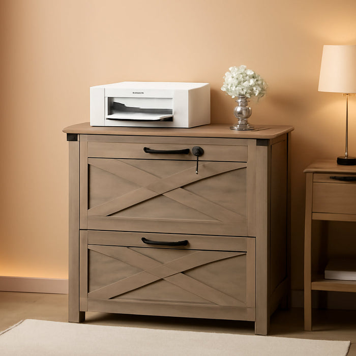 2-Drawer Lateral File Cabinet with Lock, Gray Oak
