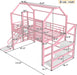 House Loft Bed Full Size, Full Size Loft Bed with Storage Stairs and Open Wardrobe, Heavy Duty Loft Beds with Slide for Girls, Boys, Noise-Free Design Pink