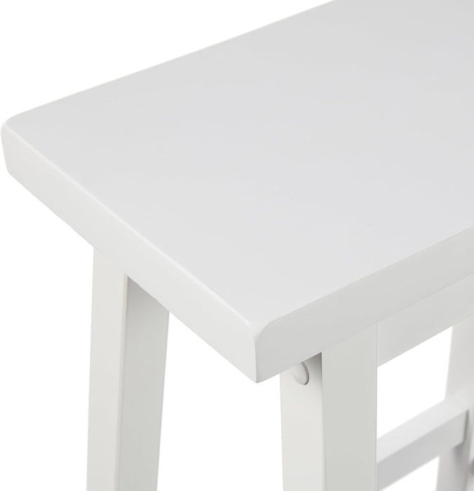 Solid Wood Saddle-Seat Counter Height Kitchen Island Barstool, 24-Inch Height, White - Set of 2