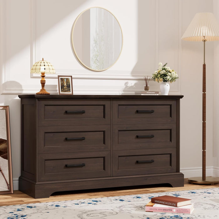 Dresser for Bedroom, Farmhouse 6 Drawers Dressers, Brown