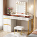 Computer Desk with 4 Drawers, 47 Inch Modern Home Office Desk with Glass Top, White and Gold Writing Workstation Desk with Storage, Makeup Vanity Table for Living Room, Bedroom