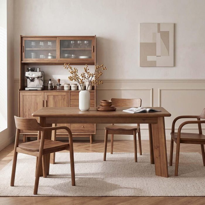 Solid Wood Dining Table for 4-6 People, 63 Inches Dining Room Table, Vintage Rectangle Kitchen Table with Leaning Legs, Dinner Tables for Dining Room Living Room, Easy Assembly, Chestnut