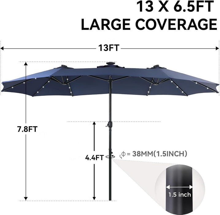 13Ft Patio Umbrella with Led Lights, Rectangle Outdoor Umbrella