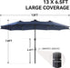 13Ft Patio Umbrella with Led Lights, Rectangle Outdoor Umbrella