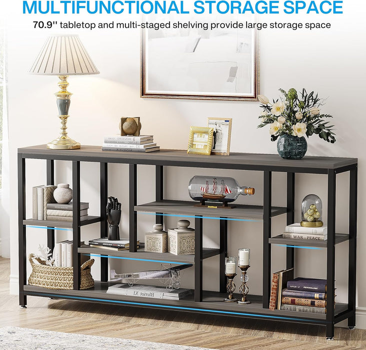 Console Sofa Table, 70.9 Inch Extra Long Console Table behind Couch with Storage Shelves, 3-Tier Modern Narrow Entryway Hallway Accent Table for Living Room, Grey