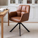 Comfy Leather Desk Chair Modern Computer Task Chair No Wheels Swivel Accent Chair with Mid Back Arm Chair for Living Room/Bedroom/Home Office, PU Brown
