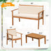 Outdoor Patio Furniture, 4 Piece Bistro Sofa Set with Coffee Table and Loveseat, Acacia Wood Conversation Sets with Cushions, for Garden, Backyard, Poolside, White