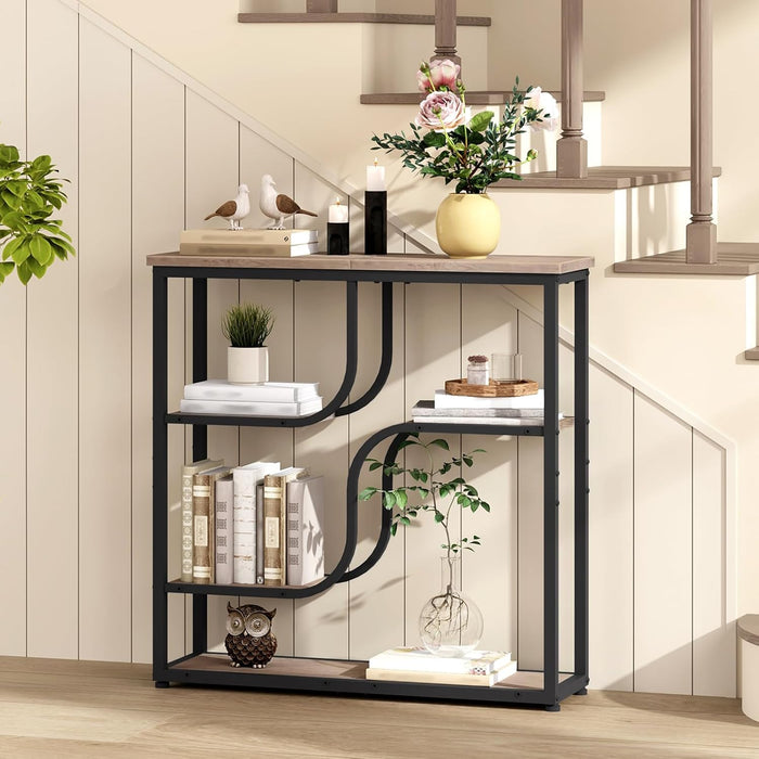 29.5" Console Table, 5-Tier Sofa Table, behind Couch Table with Storage Shelves for Hallway, Living Rooms, Entryway, Greige and Black BG69XG01
