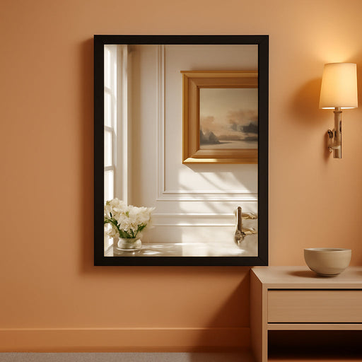 24X32 Inch Bathroom Mirror, Beveled Aluminum Framed Mirrors for Bathroom Sink, Rectangular Bathroom Vanity Mirror, Anti-Rust Small Wall Mirror, Brushed Black Bathroom Mirror