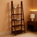 Ladder Bookshelf Organizer, Solid Rubberwood Frame, Espresso Finish, 14" D X 24.8" W X 70.1" H