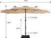 15 Ft Large Outdoor Patio Umbrella with Solar Led Lights & Base Included, Double-Sided Rectangular Table Umbrella with Stand, Market Umbrellas for Deck Poolside Garden Backyard, Beige