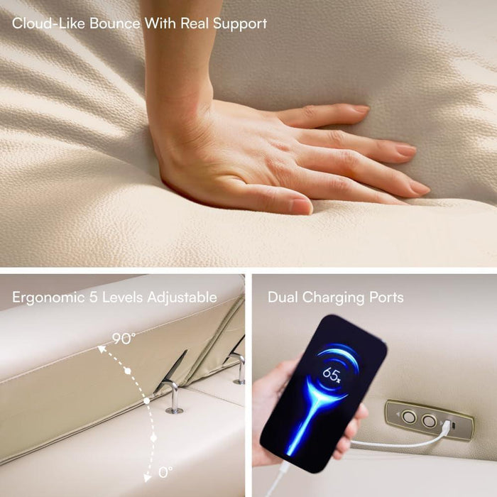 108" Power Recliner Couch, Leather Power Reclining Sofa with Electric Backrest and Footrest, Modular Sectional Sofa for Living Room, Electric Recliner with Wide Seating, Beige