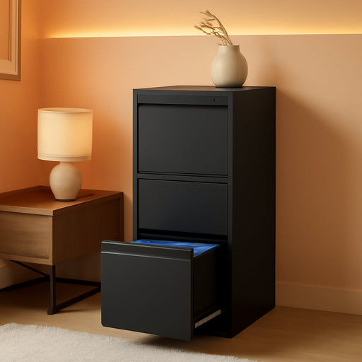 3 Drawer File Cabinet with Lock,Filing Cabinets for Home Office,Metal Small File Cabinet for Letters/Legal/A4 Size, Assembly Required,Black 3 Drawer-15 W
