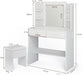 White Vanity Desk with Mirror and Lights, Makeup Vanity with 10 LED Bulbs and 3 Color Modes, Dressing Table Set with Power Outlets, Storage Drawers and Chair for Bedroom