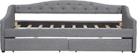 Twin XL Size Modern Upholstered Platform Bed with 2 Drawers, Linen Sofa Daybed with Wood Slat Support, Storage Bed Frame, Space Saving/Gray