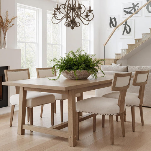 Mid Century Modern Dining Chairs Set of 4, Farmhouse Linen Fabric Upholstered Accent Chairs Curved Nailhead Trim Backrest Kitchen Chairs, with Hardwood Frame, Beige