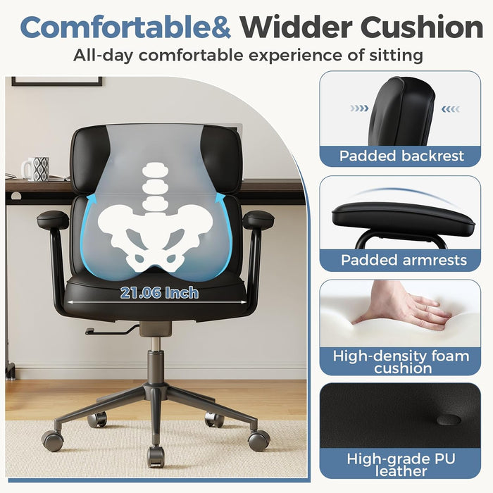 Office Desk Chair, PU Leather Computer Chair with Lumbar Support