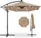 10Ft Solar LED Offset Hanging Market Patio Umbrella for Backyard, Poolside, Lawn and Garden W/Easy Tilt Adjustment, Polyester Shade, 8 Ribs - Tan