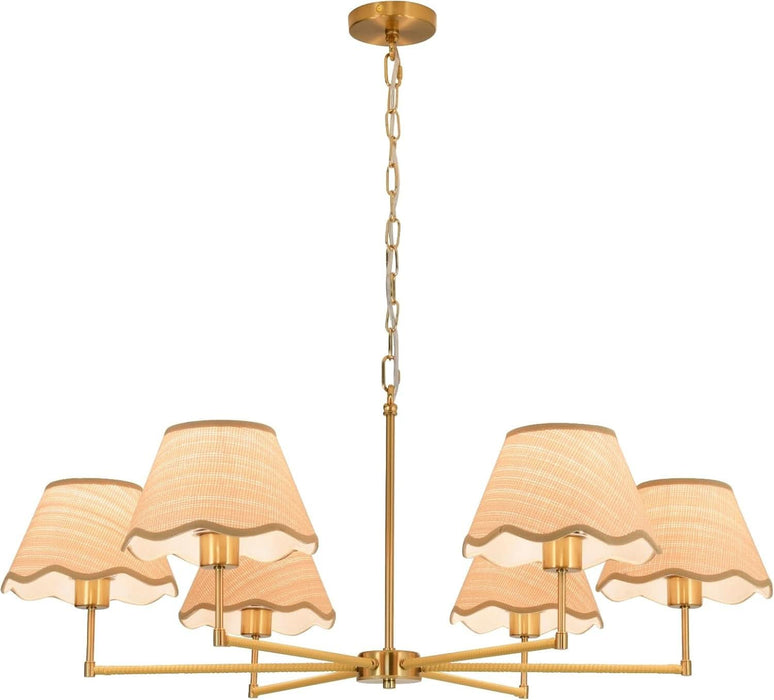 6-Light Boho Rattan Chandelier 39″ Rattan Pendant Light with Hand-Woven Shade Adjustable Height Vintage Dining Room Chandelier for Kitchen Island Living Room Bedroom Foyer E26 Base