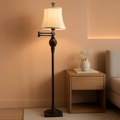 Vintage Floor Lamps for Living Room,Traditional 350° Adjustable Swing Arm Farmhouse Floor Lamp for Bedroom, Rustic Standing Lamp Pole Lamps for Reading, Home Décor and Office, Brown
