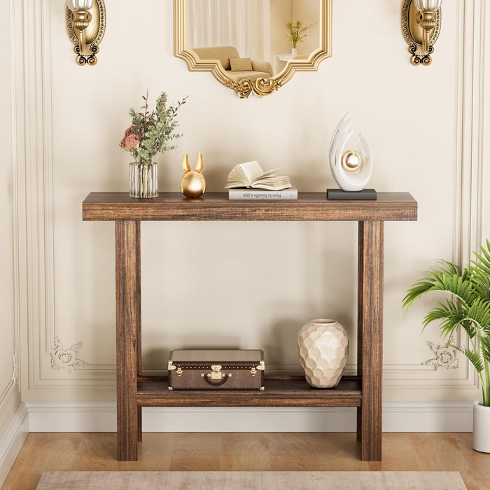 Farmhouse Wood Entryway Table Narrow Console Tables with Storage behind the Couch Sofa, Entrance Side Table for Hallway, Living Room, Foyer, Rustic Brown