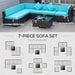 7-Piece Patio Furniture Sets Outdoor Wicker Conversation Sets All Weather PE Rattan Sectional Sofa Set with Cushions & Tempered Glass Desktop, Turquoise