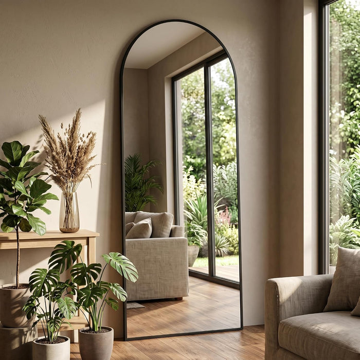 58"X18" Floor Mirror Full Length, Arched Full Length Mirror with Stand, Full Body Mirrors for Bedroom Living Room or Cloakroom Black