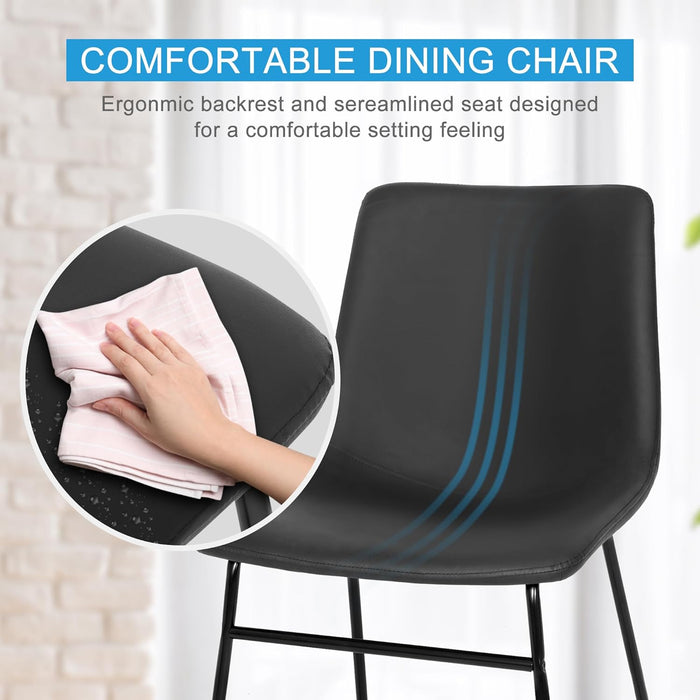 Set of 4 PU Leather Dining Chairs 18.3 Inch Wide Kitchen Dining Room Chairs Mid-Century Modern Chairs with Backrest and Metal Legs, Black