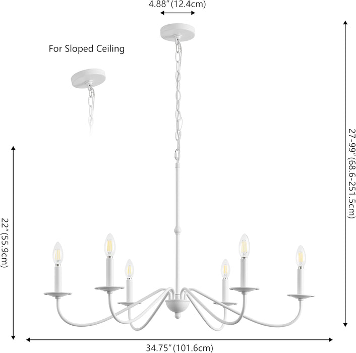 34.75Inch White Six Light Farmhouse Iron Chandelier