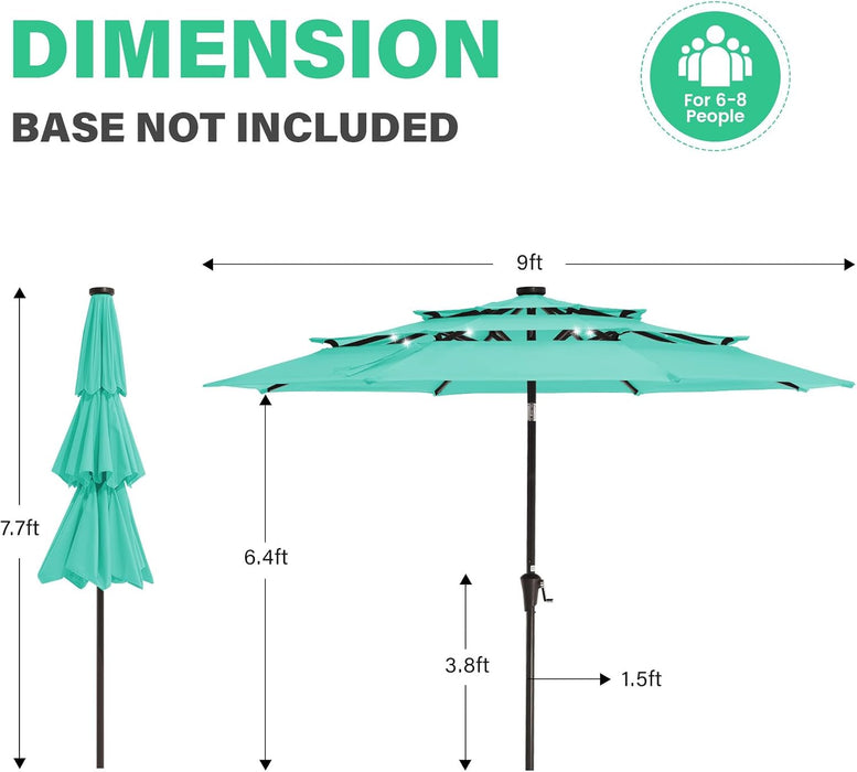 9 Ft 3-Tier Outdoor LED Lighted Patio Umbrella W/Crank, Peacock Blue