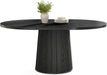 Oval Dining Table for 6 People, 55.11-Inch Farmhouse Kitchen Dinner Table with Cylindrical Pedestal (All Black)