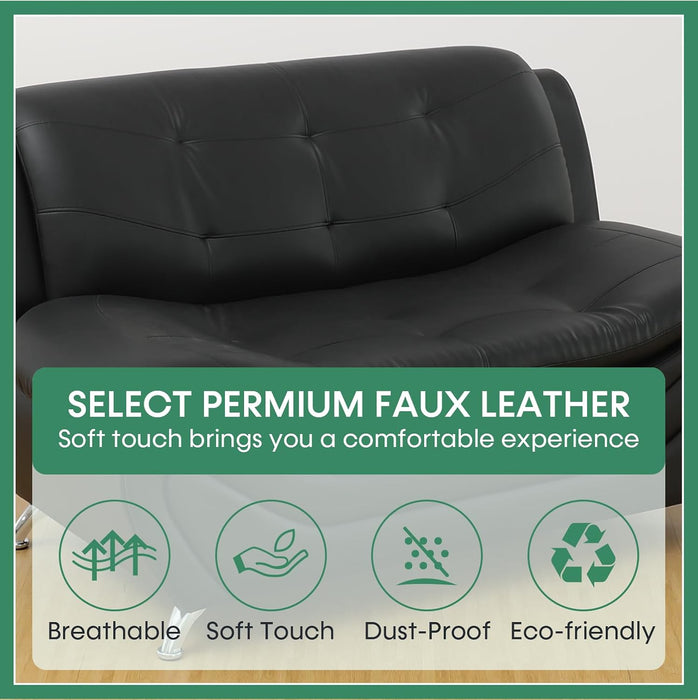 Leather Sofa Set,Leather Sofa Set for Living Room Furniture Sets, Loveseat Sofa with Chair 3-Piece for Living Room/Office/Apartment(Black)