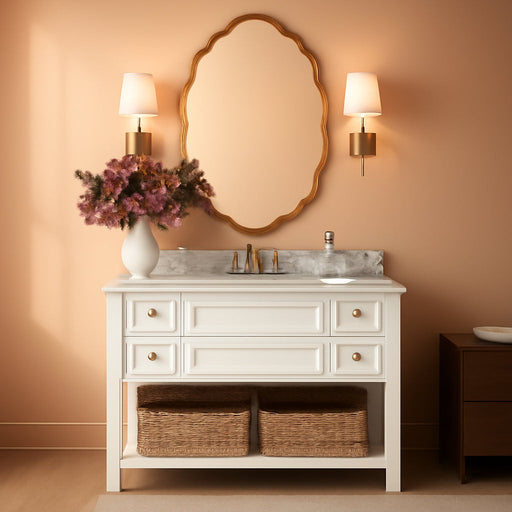 Large Modern Brushed Gold Oval Ripple Bathroom Mirror - Wall Mounted, Ideal for Washroom, Bedroom, Living Room, and Entryway - 24 x 36 Inch