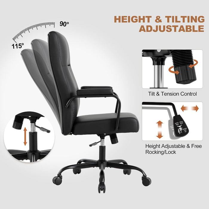 OWTHY Office Desk Chair,Leather Conference Room Chairs with Wheels,Modern High Back Executive Office Chair with Memory Foam,Ergonomic Swivel Computer Chair for Home Office,Black